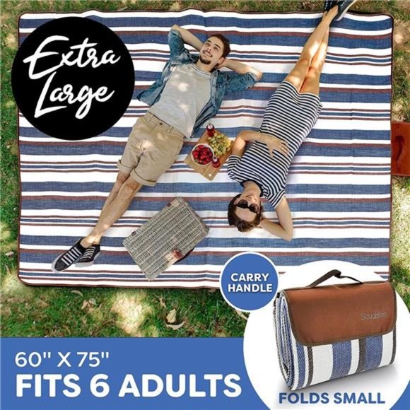 Picnic Blankets Dual Layers Picnic Blanket 60 X 75 Outdoor Water-Resistant Mat - Picture 4 of 7